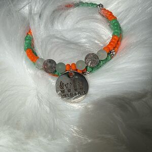 Handmade green beaded wrap bracelet with charm, Don't be a prick bracelet